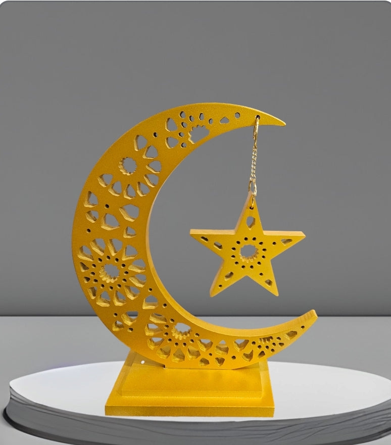 14 inches tall Woodcut Crescent moon in gold