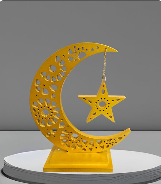 14 inches tall Woodcut Crescent moon in gold