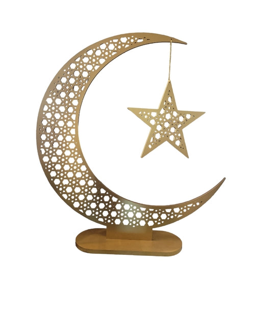 4ft Wooden Crescent Moon Statue