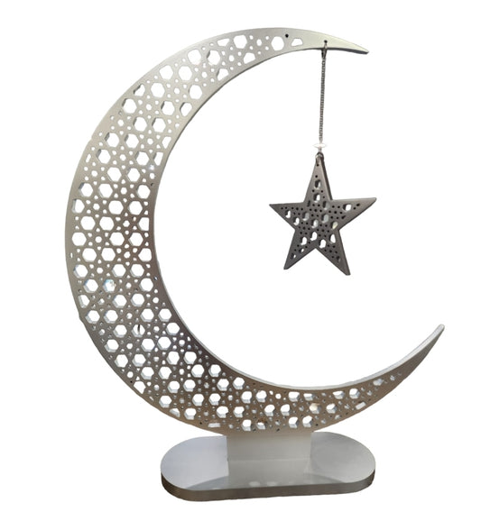 3ft Woodcut Crescent Moon Silver